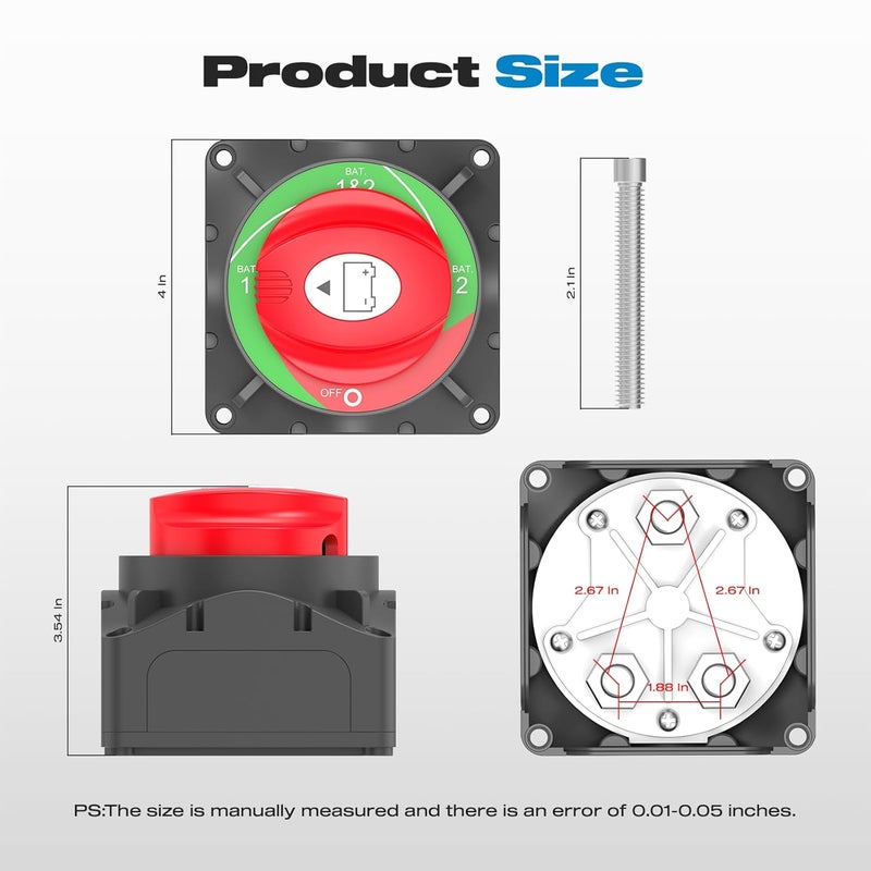 Malictele 1-2-Both-Off High Current Battery Disconnect Switch 600A 12-48V Master Cut Disconnect Switch Isolator for Truck Car Vehicle RV Marine Boat - Image 2